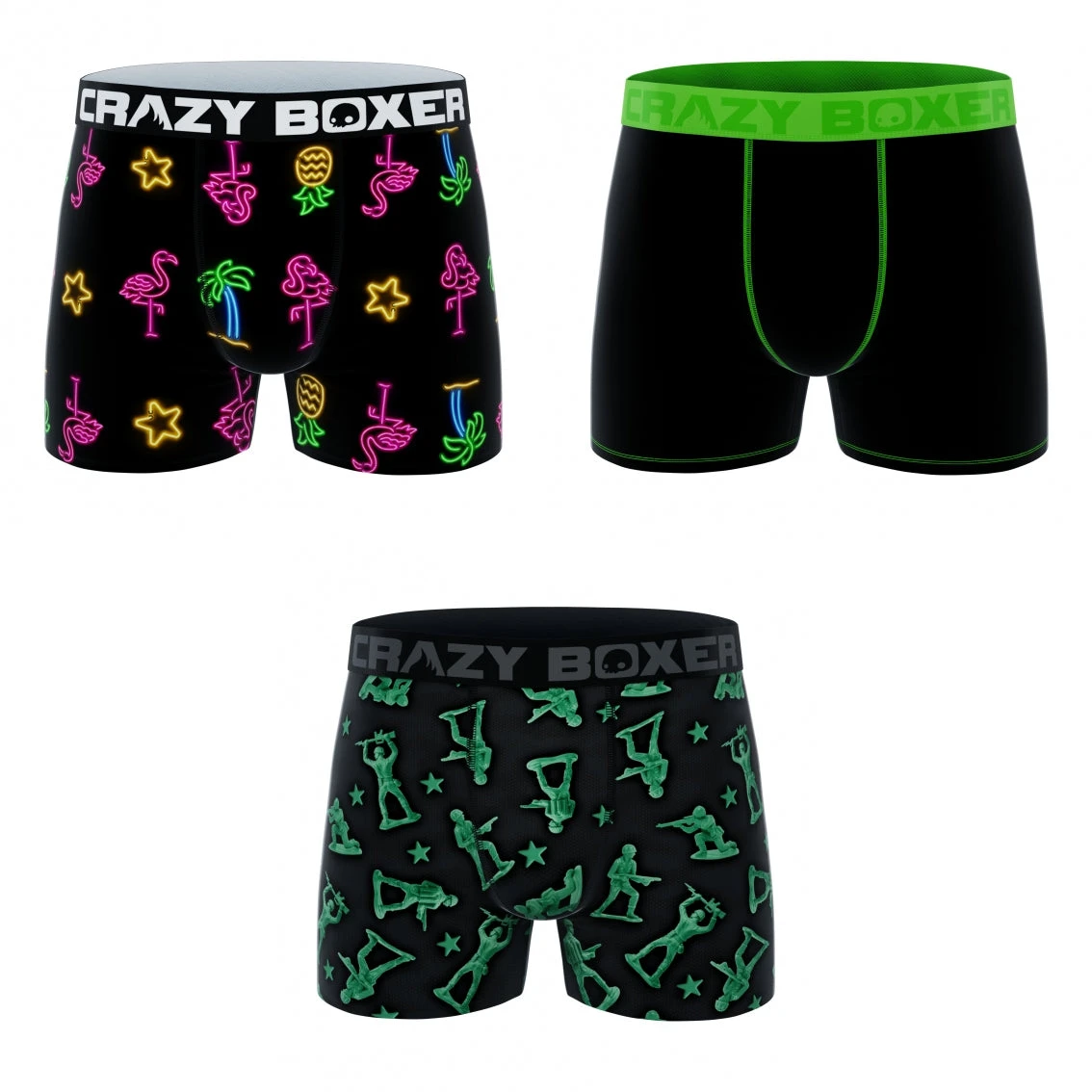 CRAZYBOXER All Star Neon Army Men's Boxer Briefs (3 Pack) 2 CRAZYBOXER All Star Neon Army Men's Boxer Briefs (3 Pack) - Image 2