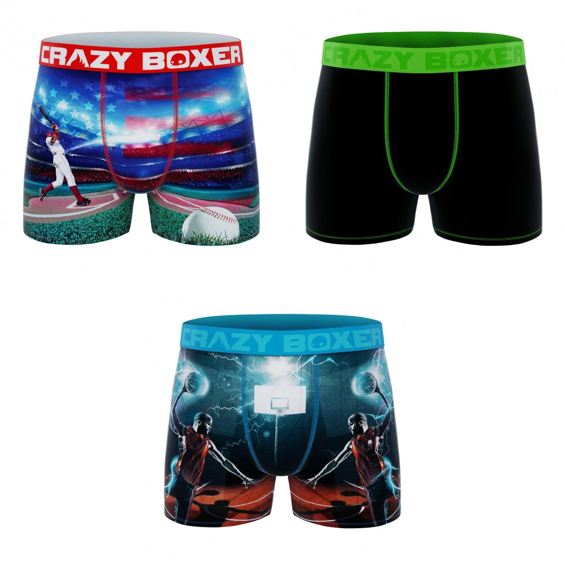 CRAZYBOXER All Star Baseball Basketball Men's Boxer Briefs (3 Pack) 2 CRAZYBOXER All Star Baseball Basketball Men's Boxer Briefs (3 Pack) - Image 2