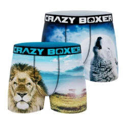 CRAZYBOXER All Star Wolf Lion Men's Boxer Briefs (2 Pack)