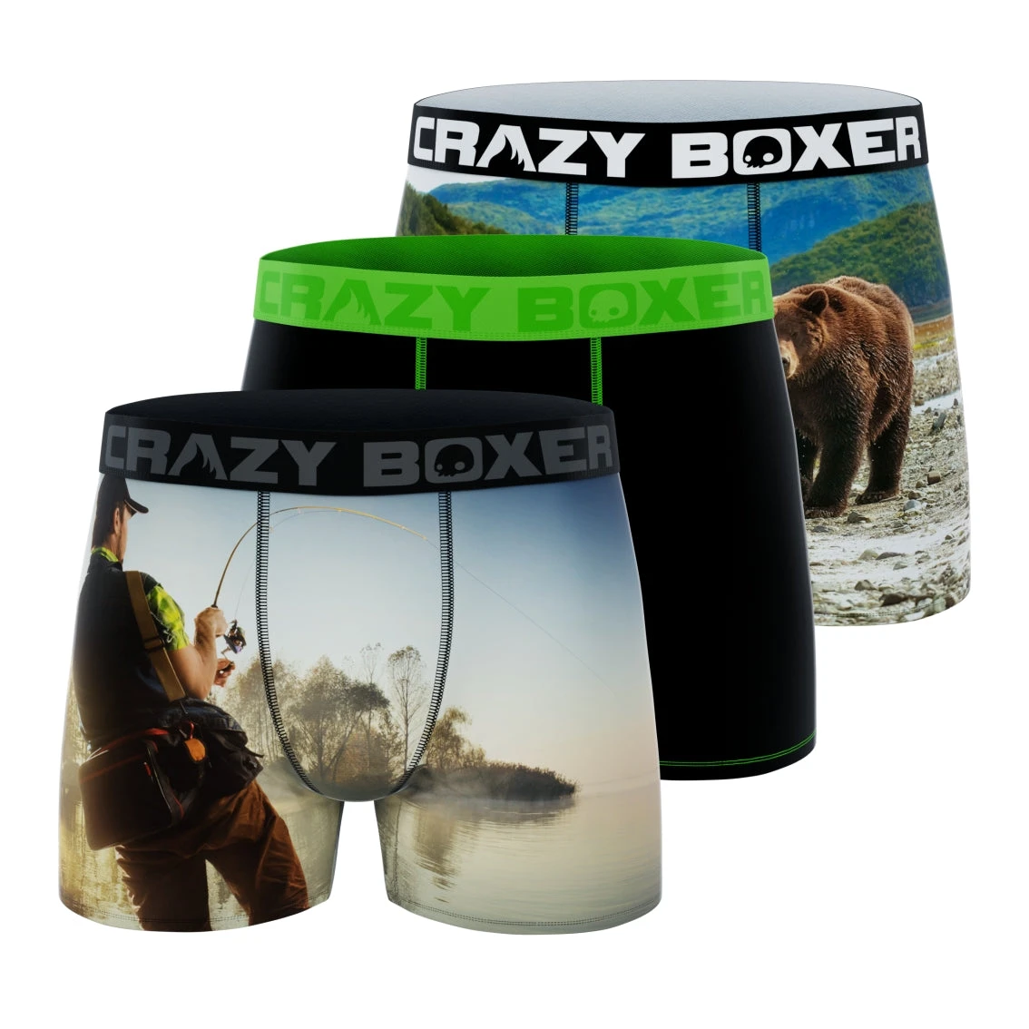 CRAZYBOXER All Star Fish Grizzly Black Men's Boxer Briefs (3 Pack) 1 CRAZYBOXER All Star Fish Grizzly Black Men's Boxer Briefs (3 Pack)