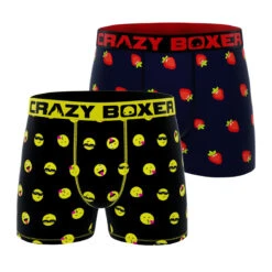 CRAZYBOXER Strawberries Smiley Men's Boxer Briefs (2 Pack)