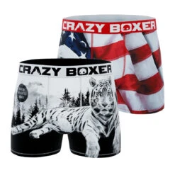 CRAZYBOXER Outdoor White Tiger Eagle Men's Boxer Briefs (2 Pack) -Crazy Boxer CBOUT0101X2A2 1