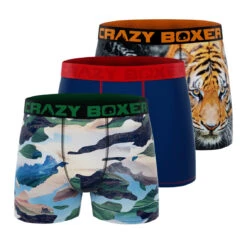 CRAZYBOXER Outdoor Wild Tiger Men's Boxer Briefs (3 Pack)