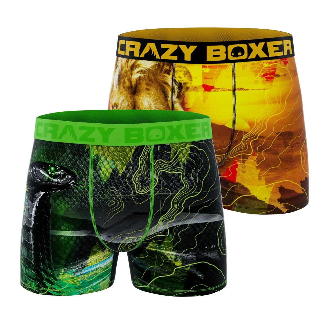 CRAZYBOXER Outdoor Snake Lion Men's Boxer Briefs (2 Pack) 1 CRAZYBOXER Outdoor Snake Lion Men's Boxer Briefs (2 Pack)