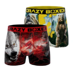 CRAZYBOXER Outdoor Wolf Bear Men's Boxer Briefs (2 Pack)