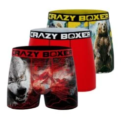 CRAZYBOXER Outdoor Bear-Wolf Men's Boxer Briefs (Pack 3)