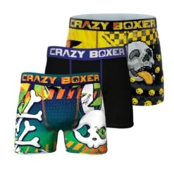 Men's 3-Pack Boxer Briefs - Colorful - Shark And Goldfish - Skulls