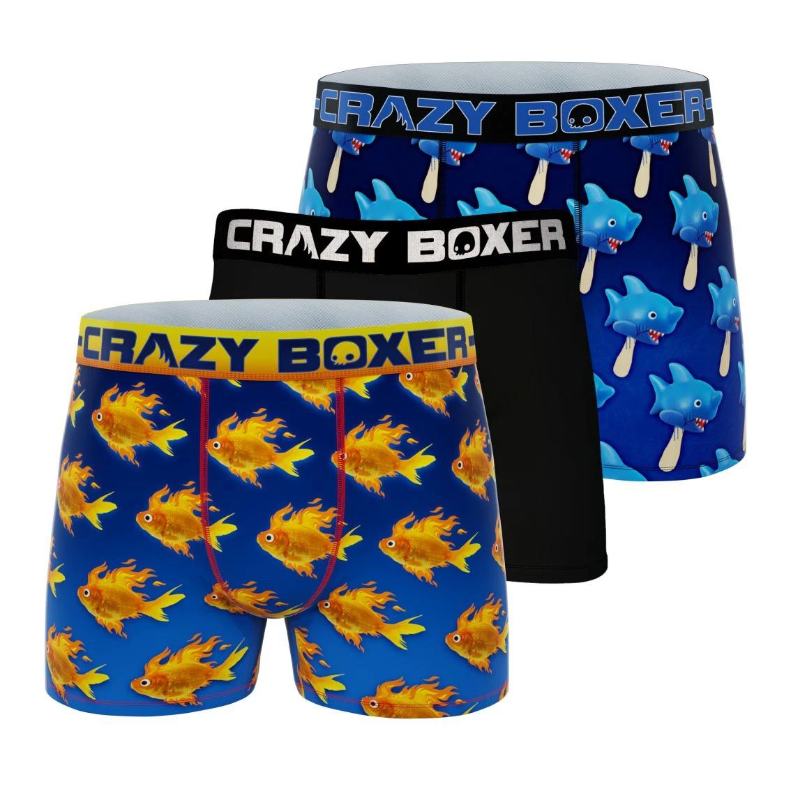 Men's 3-Pack Boxer Briefs - Animals - Shark And Goldfish 1 Men's 3-Pack Boxer Briefs - Animals - Shark And Goldfish