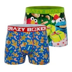 CRAZYBOXER Sesame Street Cookie Santa Monster Men's Boxer Briefs (2 Pack)