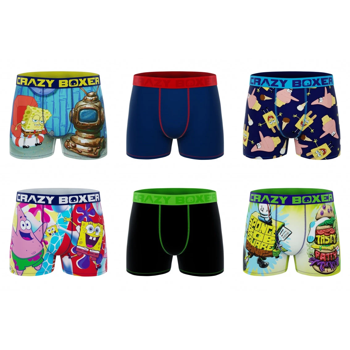CRAZYBOXER Spongebob Aww Men's Boxer Briefs (6 Pack) 1 CRAZYBOXER Spongebob Aww Men's Boxer Briefs (6 Pack)