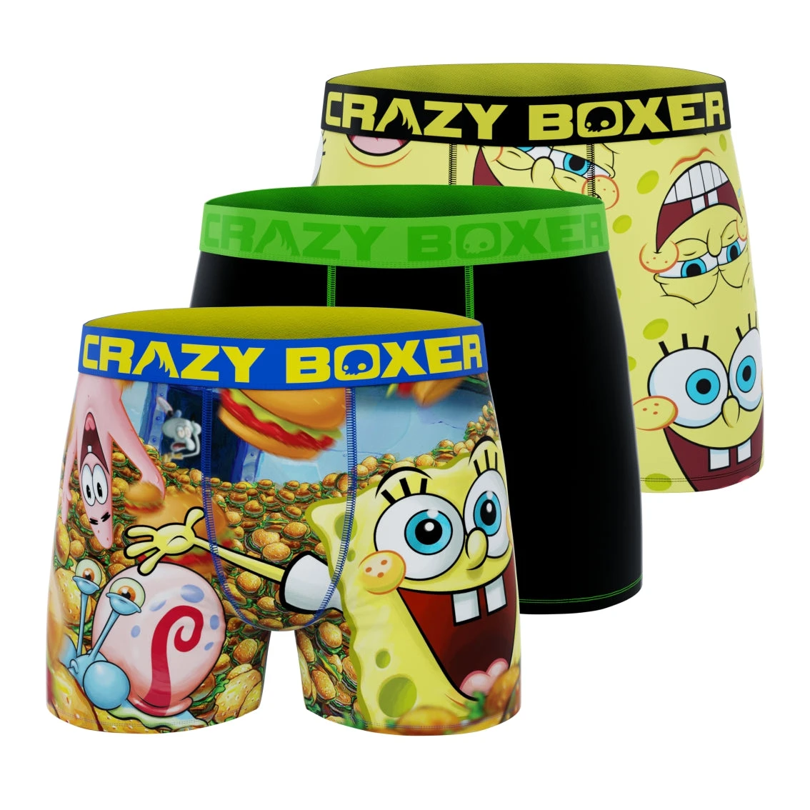 CRAZYBOXER Spongebob FACES + BURGER Men's Boxer Briefs (3 Pack) 1 CRAZYBOXER Spongebob FACES + BURGER Men's Boxer Briefs (3 Pack)