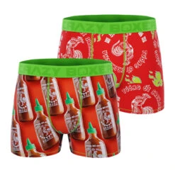 CRAZYBOXER Sriracha Powerfull + Rooster Sauce Men's Boxer Briefs (2 Pack)