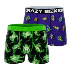 CRAZYBOXER Ninja Turtles Green Power Skateboard Men's Boxer Briefs (2 Pack)
