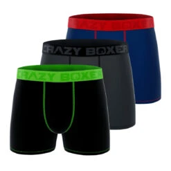 CRAZYBOXER Black Grey Blue Men's Boxer Briefs (3 Pack)