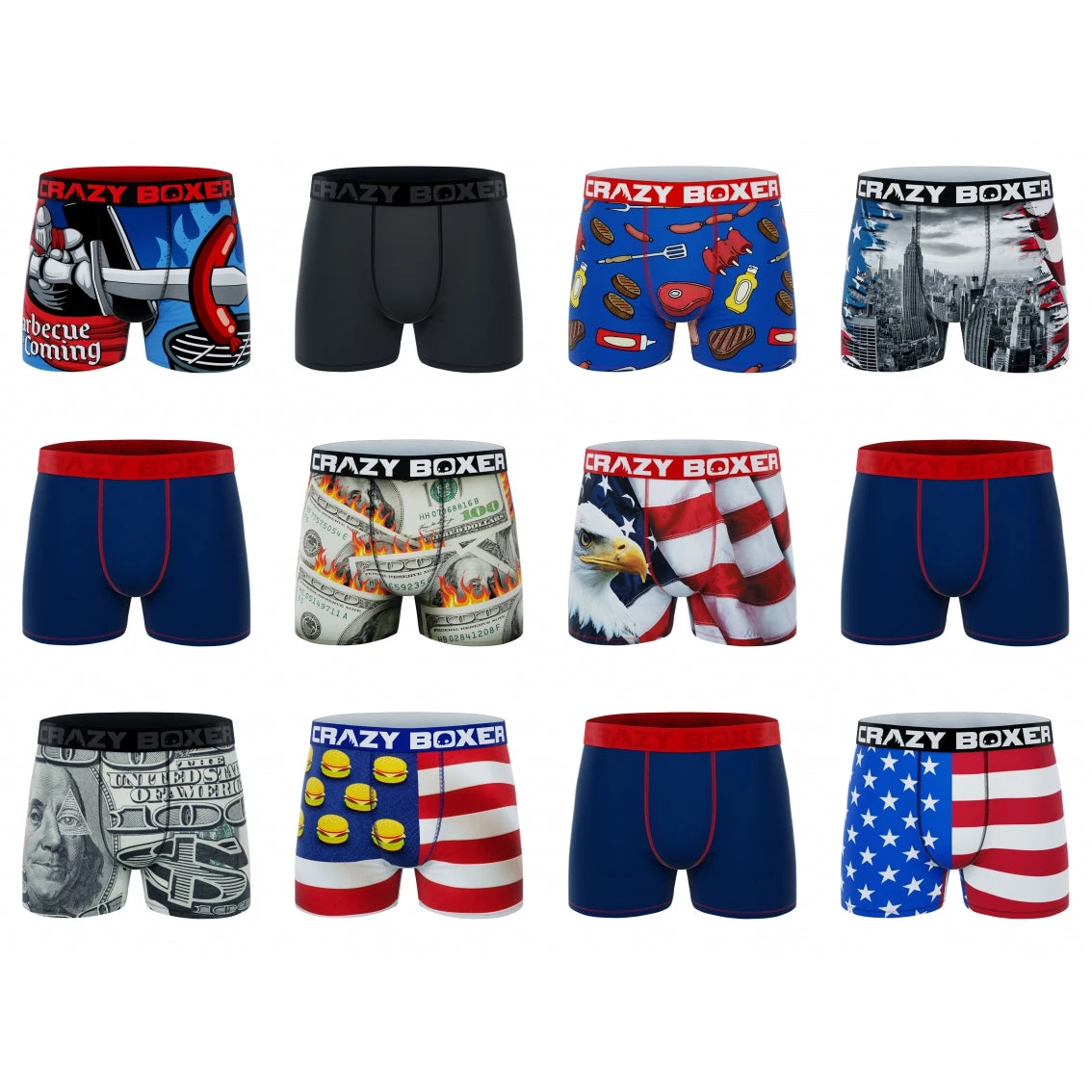CRAZYBOXER USA Master Pack Men's Boxer Briefs (12 Pack) 1 CRAZYBOXER USA Master Pack Men's Boxer Briefs (12 Pack)