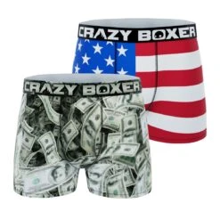 CRAZYBOXER America Money-Flag Men's Boxer Briefs (Pack 2)