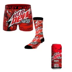 CRAZYBOXER Mountain Dew Code Red Men's Boxer Briefs And Socks (Creative Packaging)
