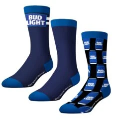 Socks By CRAZYBOXER Bud Light Logo And Can Crew Socks (3 Pack)