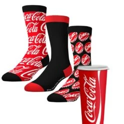 CrazyUniverse Coca-Cola Cursive & Caps Adult Crew Socks (3 Pairs,Cup)