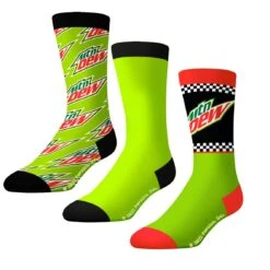 Socks By CRAZYBOXER Mountain Dew Logo And Race Crew Socks (3 Pack)