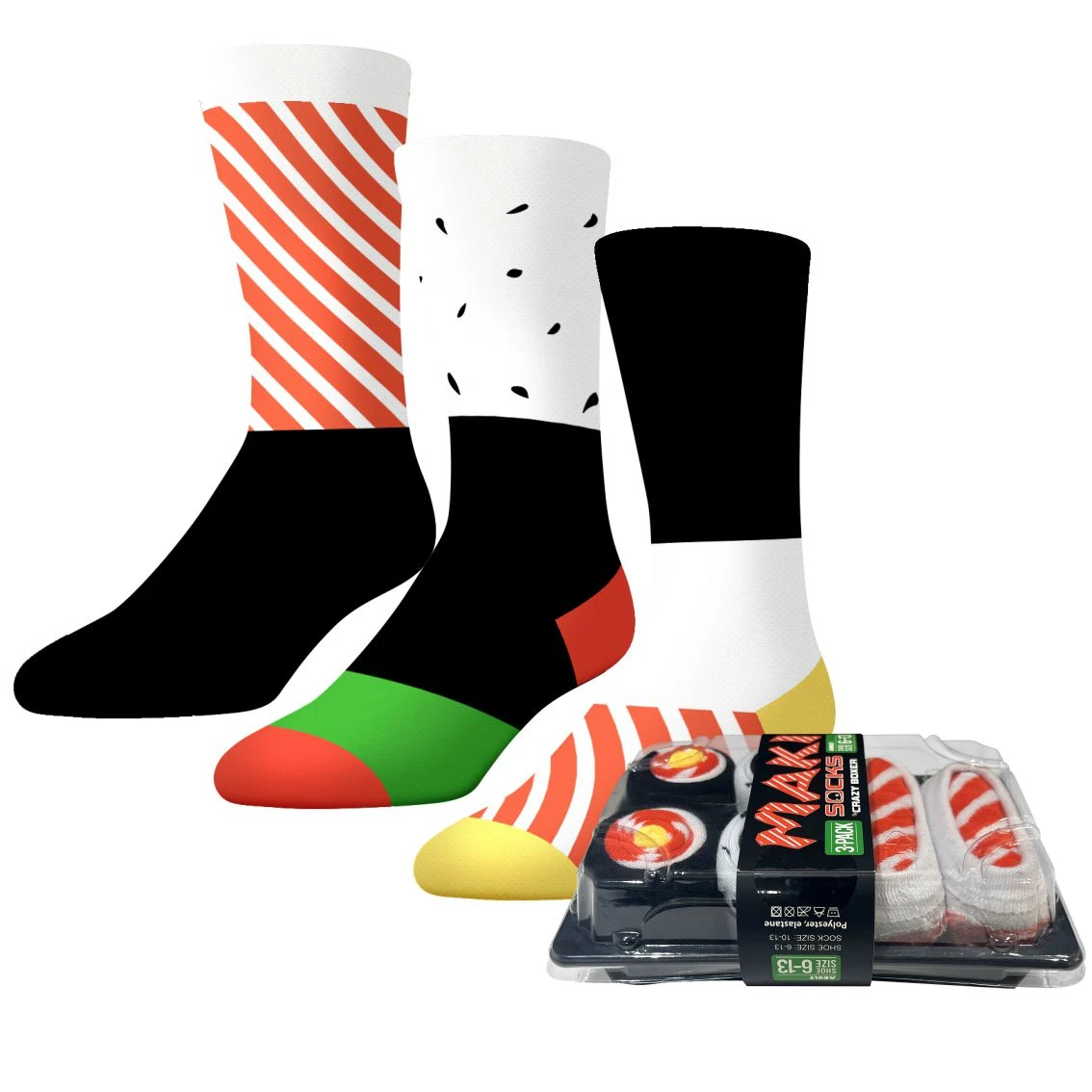 CrazyUniverse Sushi Adult Crew Socks (3 Pack) (Creative Packaging) 1 CrazyUniverse Sushi Adult Crew Socks (3 Pack) (Creative Packaging)